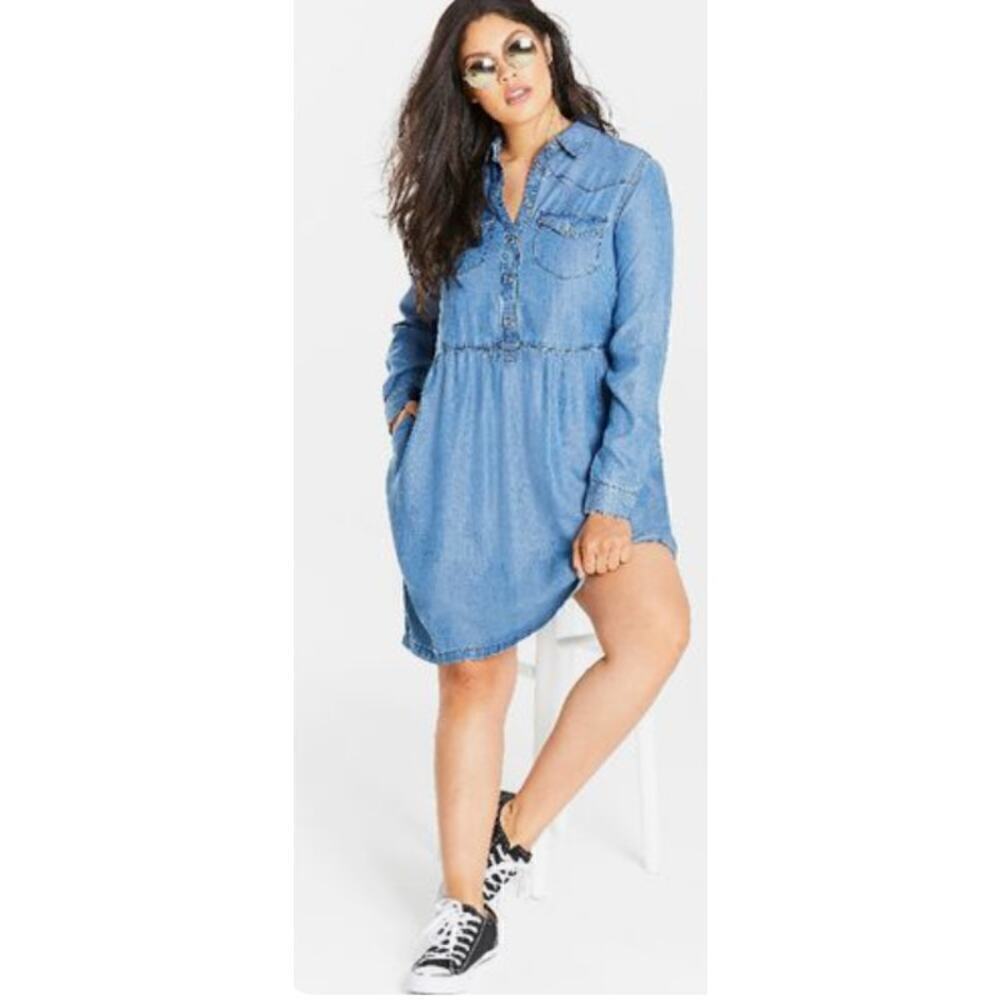 American eagle womens denim button up shirt mini dress jeans western summer boho